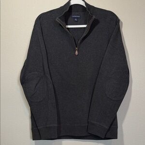 Lands' End Men's Charcoal Zip-Up 100% cotton Sweater, size Medium elbow patches